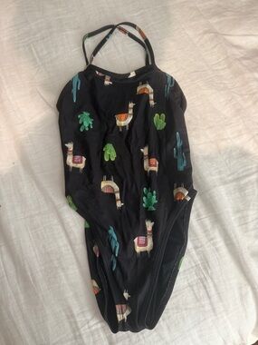 Jolyn Black One-Piece Swimsuit with Llama & Cactus Print